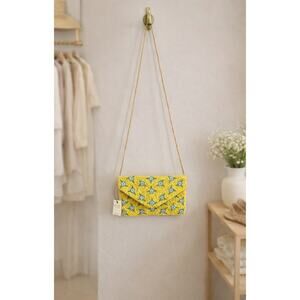 Kay Lee Yellow Pink Blue Floral Beaded Envelope Crossbody Bag New